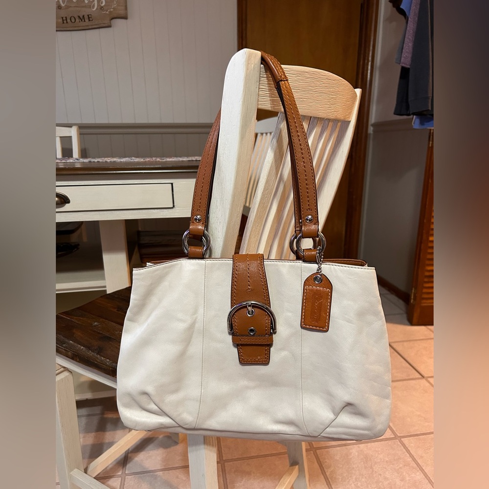 Coach Cream and Tan Satchel with Leather Accents